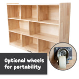 SPARK & WOW 8-Compartment Solid Wood Storage Cabinet - Toy Shelf Organizer for Kids - Shelves for Classroom - Includes Optional Wheels SPARK & WOW