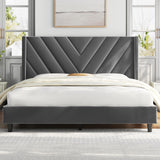 Upholstered Full Bed Frame with Winged Tufted Headboard in Dark Gray by Yaheetech Yaheetech