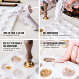 Hoppler Premium Wax Seal Kit with Seal Gun, Wax Sticks, a Flower Stamp, 12 Cavity Silicone Mold, and Extra Additions to Make Seals Stand Out and Make Invitations in Bulk. HOPPLER