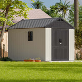 Patiowell 8x10 FT Plastic Shed Outdoor Storage Shed with Floor, Resin Garden Tool Shed Lockable Door & Two Windows for Patio, Backyard, Bike & Organizer, Beige Patiowell