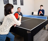 Hathaway Park Avenue 7 Ft Multi Game Pool Table Combo with Dining Top and Ping Pong – Includes Set of Benches for Home Storage and Accessories – Red & Black Finish Hathaway