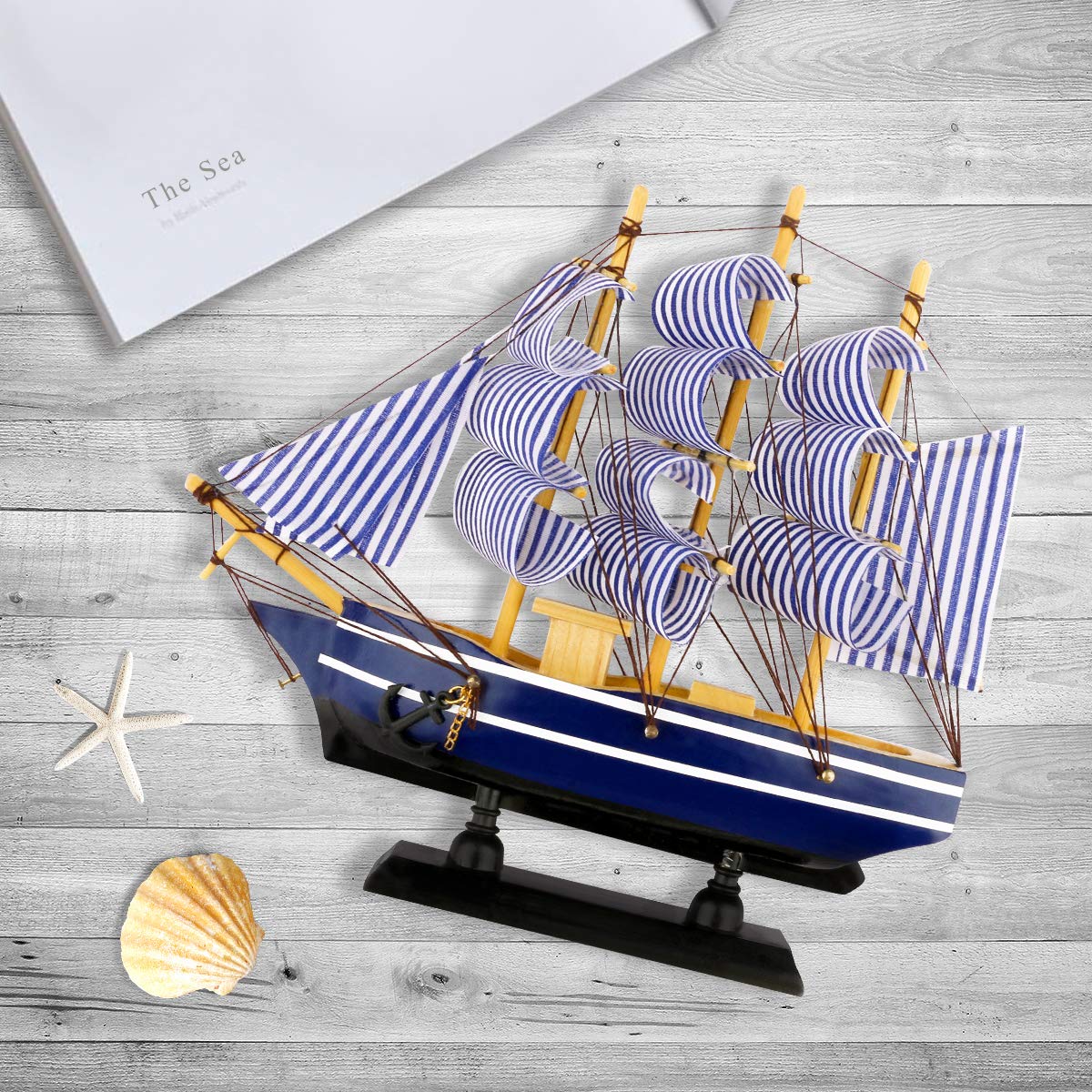 Dedoot Sailboat Model Decor, Wooden Sailing Boat Nautical Decor 7"x8" Model Ship for Ocean Theme Party and Room Decoration, Photo Props dedoot