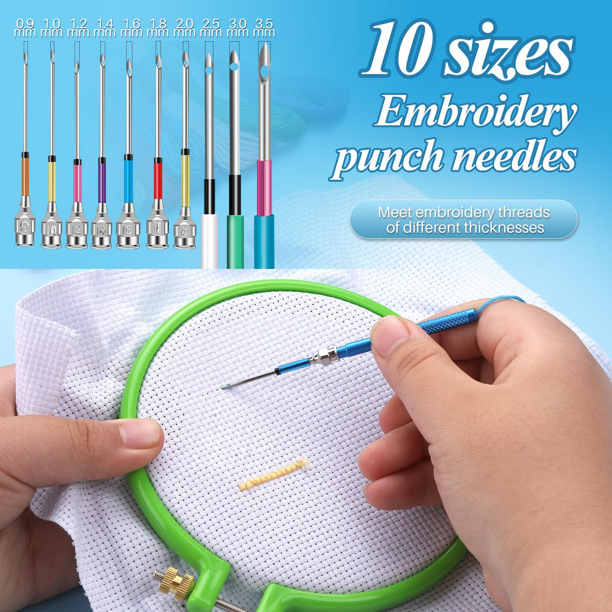 JUPEAN Punch Needle Embroidery Kits, 156 Pcs Punch Needle Tool, 110 Pcs Embroidery Thread and Hoops, Punch Needles Kit for Beginners JUPEAN
