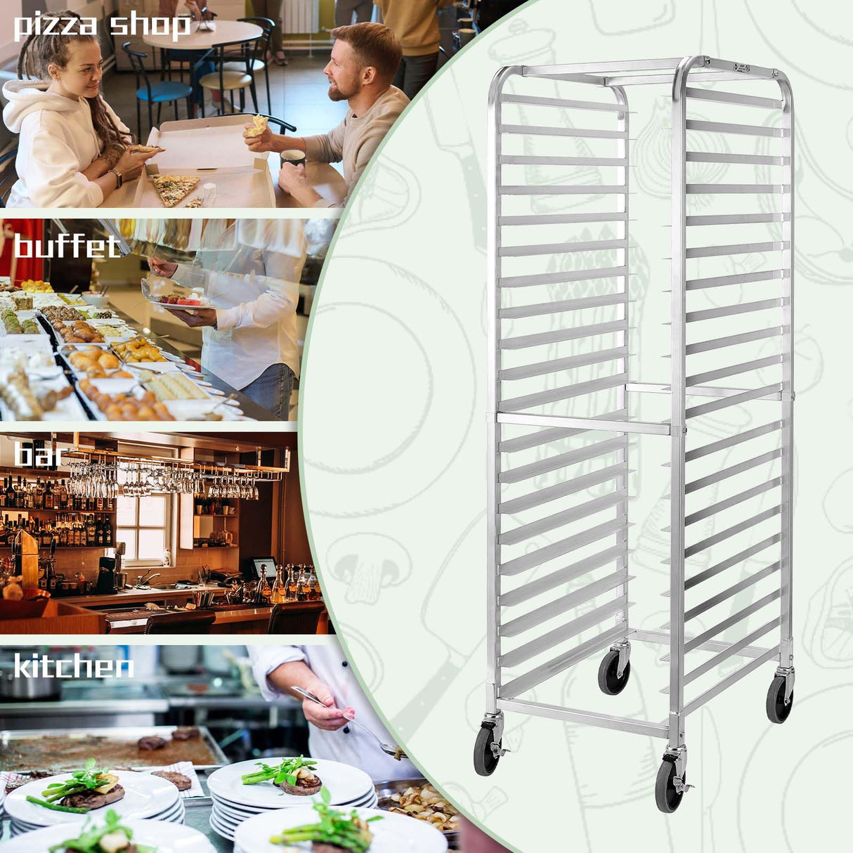 HALLY SINKS & TABLES H Bun Pan Rack 20 Tier with Wheels, Commercial Bakery Racking of Aluminum for Full & Half Sheet - Kitchen, Restaurant, Cafeteria, Pizzeria, Hotel and Home, 26" L x 20" W x 69" H HALLY SINKS & TABLES H