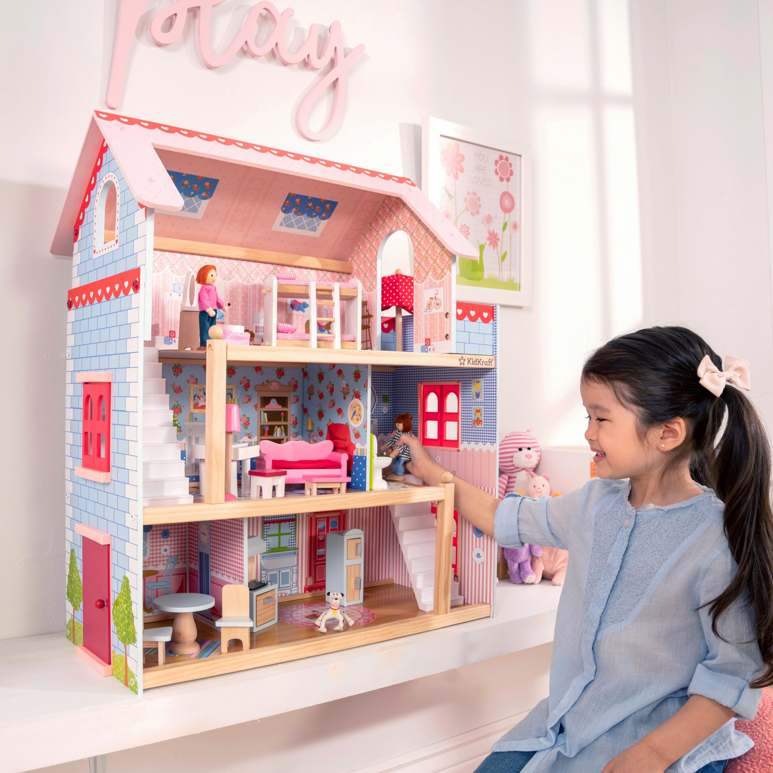 Kidkraft Chelsea Doll Cottage Wooden Dollhouse with 16 Accessories for 5 Inch