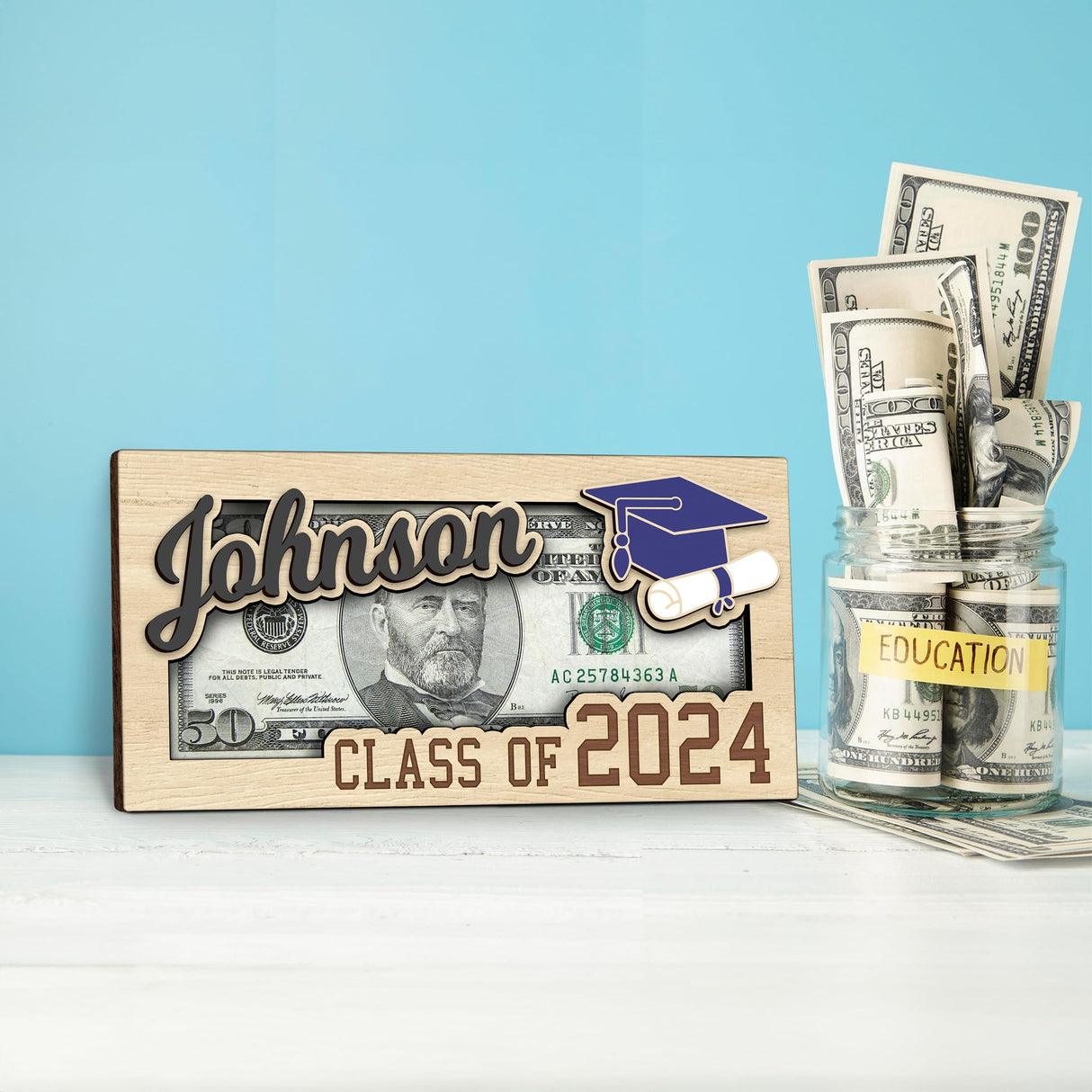 KindlyToys Personalized Graduation Money Holder - Graduation Gift Money Holder, Money Holder for Cash Gift Graduation - Wooden Money Holder, Unique Class of 2024 Graduation Gifts MH11 KindlyToys