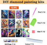CraftCraze 12 Pack Animals Diamond Art Painting Kits for Adults - 5D Diamond Dots for Adults Beginner,DIY Round Full Drill Gem Art Painting by Numbers kit for Wall Decor Gifts 12x16 inch CraftCraze