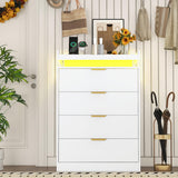 knoworld White Dresser with LED Lights, Wooden LED Dresser, 4 Drawer Chest with Charging Station, Tall Chest of Drawer Closet Organizer for Bedroom, Living Room, Entryway, Hallway knoworld