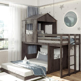House Bunk Beds Twin over Full with Roof and Window in Distressed Grey by Harper & Bright Designs Harper & Bright Designs