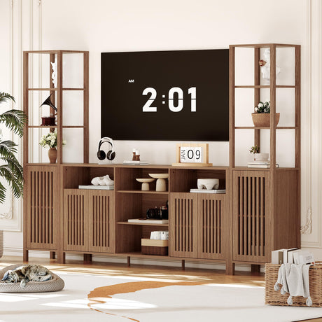 Entertainment Center with Bookshelves, Farmhouse TV Stand for 70 Inch TVs, TV Stands for Living Room w/Adjustable Shelves & Storage Cabinet, Modern Console Cabinet for Bedroom Home Theater HomeEterna