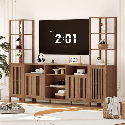 Entertainment Center with Bookshelves, Farmhouse TV Stand for 70 Inch TVs, TV Stands for Living Room w/Adjustable Shelves & Storage Cabinet, Modern Console Cabinet for Bedroom Home Theater