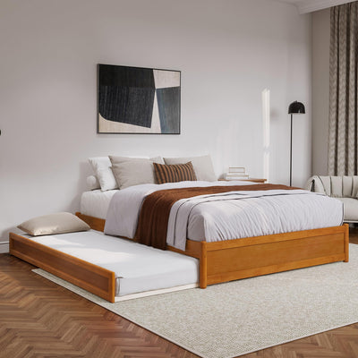 AFI, Barcelona Queen Panel Platform Bed with Twin XL Trundle, Light Toffee