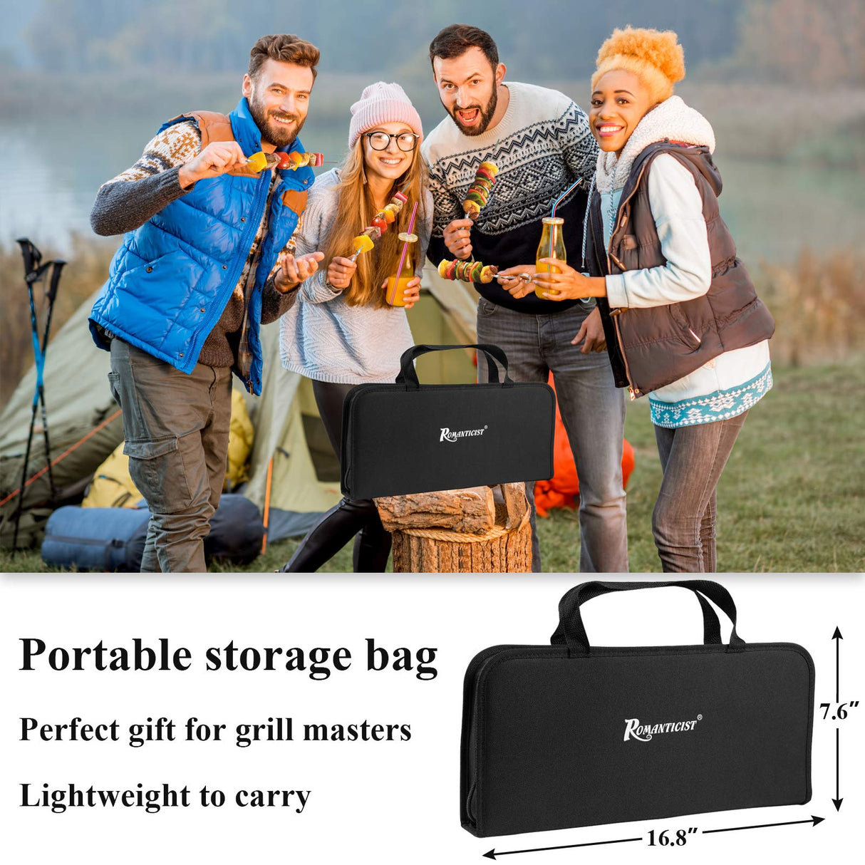 ROMANTICIST 27pcs Heavy Duty BBQ Tools Gift Set for Men Dad, Extra Thick Stainless Steel Grill Utensils with Meat Claws, Grilling Accessories Kit in Portable Carrying Bag for Camping, Backyard Brown ROMANTICIST