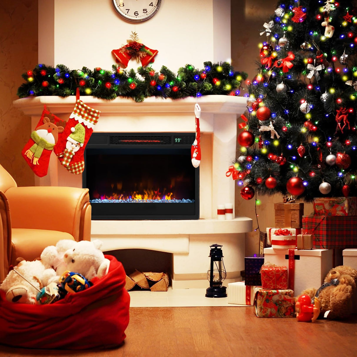 GOFLAME 23 Inch Electric Fireplace Insert, Recessed Quartz Fireplace Heater with 6 Flame Modes & 5 Brightness, Breathable Design, Remote Control, 8H Timer, Overheat Protection, 1500W GOFLAME