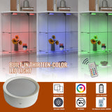 Nimaolt LED Glass Display Cabinet with 2 Door & 2 Drawer, 4-Shelf Curio Cabinet Tempered Glass Floor Standing Bookshelf with Wheels, White Storage Cabinet with Glass Doors for Collections Living Room Nimaolt