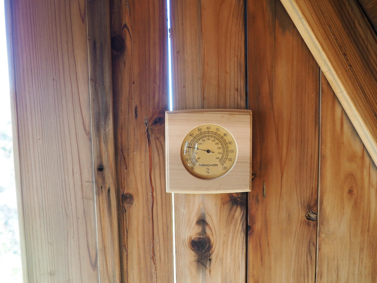 HSE Cedar Sauna Thermometer - Mechanical Thermometer with Minimalist Design and Glass Dials Home Sauna Experience
