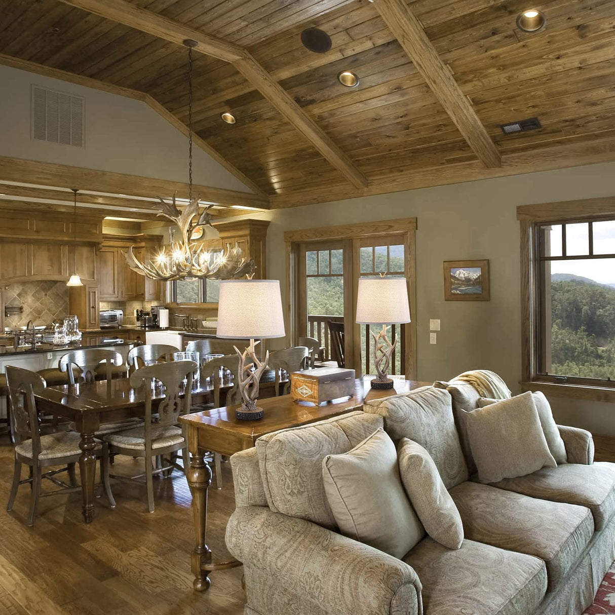 Dungoo Rustic Western Lamp Set of 2 - 26" Farmhouse Table Lamp with 2 USB Ports, Natural Antler Design for Bedroom, Living Room, Office (Rustic Brown) Dungoo