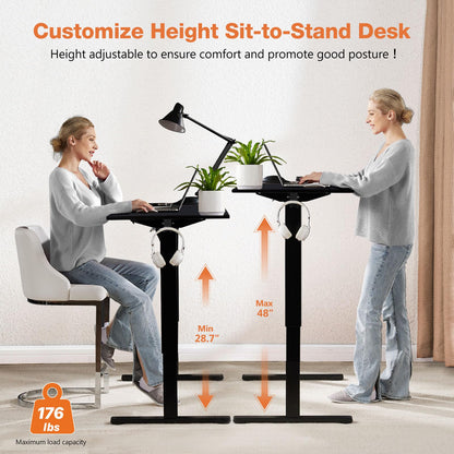 Sweetcrispy Electric Adjustable Height Standing Desk - 55 x 24 inch Sit to Stand Up Desk with Splice Board, Rising Home Office Computer Table with 2 Hook and Wire Hole for Work - WoodArtSupply