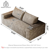 Modern Corduroy Loveseat Sofa,2-Seater Cloud Couch with Memory Foam and Furry Pillows,Deep Seat Small Sofa with Wide Armrests,No Assembly Couch in a Box for Bedroom,Small Space (Camel，63in) LUCKHAO