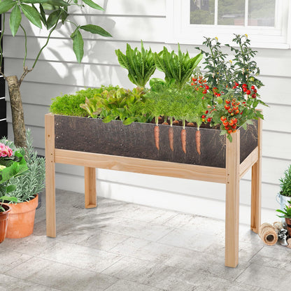 HAPPYGRILL Raised Wooden Garden Bed with Legs, 31” Elevated Planter Box with 2 Acrylic Panel Sides, Drain Holes, Movable Beds, Plant Terrarium with Stand for Vegetables, Fruits, Herbs, Flower - WoodArtSupply