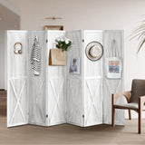 ALeesing 6 Panel Room Divider, 5.6Ft Pegboard Display Wood Folding Privacy Screens, Room Divider Peg Board Display Freestanding for Trade Show Craft Show Home Wall Organizer, Retro White ALeesing