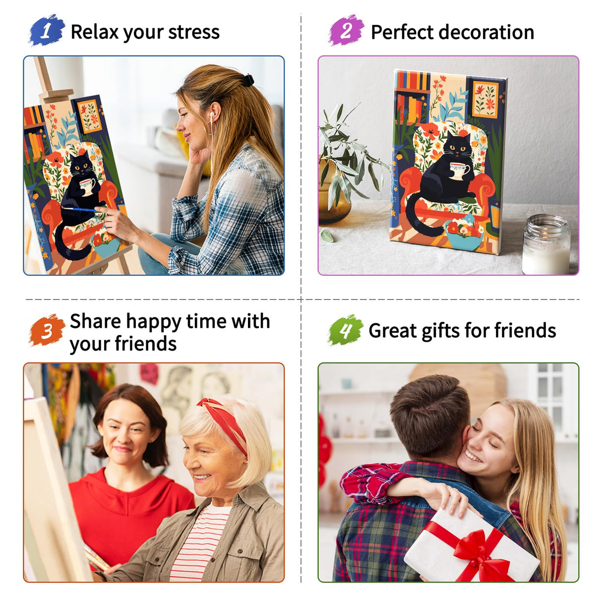 ZTOTZ Paint by Numbers Cat with Frame,Small Paint by Number Kits for Adults Cats,Black Cat Framed Paints- by -Number Kits Canvas 8x12inch for Home Wall Decor(Coffee Kitty) ZTOTZ