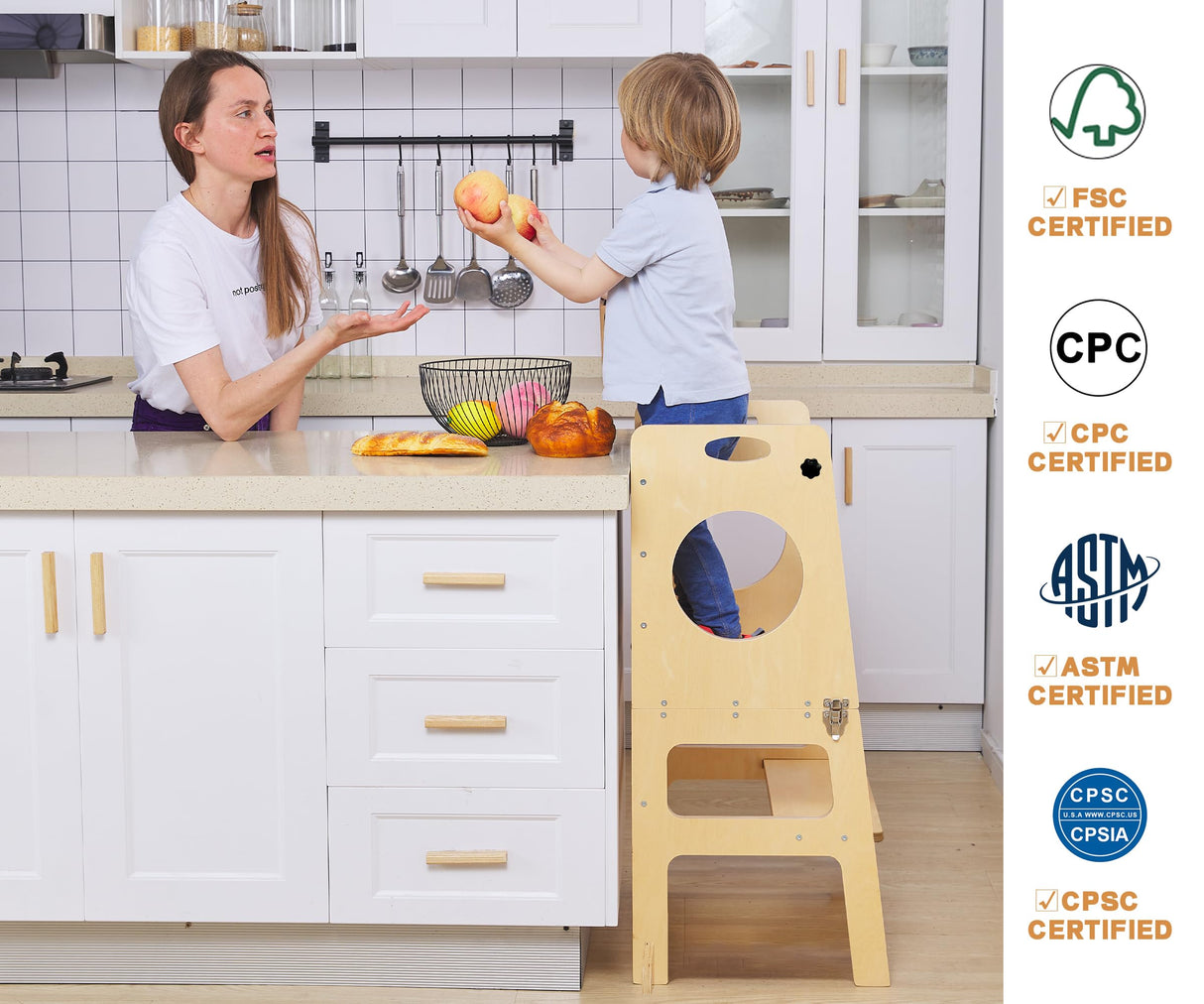 Foldable 4-in-1 Study Tower with Chalkboard for Learning, Montessori Kitchen Step Stool Toddlers Folding Stool for Kids 1-6years Ideal Helper FANABAS