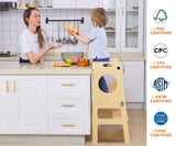 Foldable 4-in-1 Study Tower with Chalkboard for Learning, Montessori Kitchen Step Stool Toddlers Folding Stool for Kids 1-6years Ideal Helper FANABAS