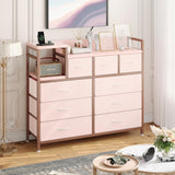 GarveeHome Dresser for Bedroom with 9 Drawer, Tv Stand with Charging Station, Fabric Chest of Drawers for Bedroom Dresser for Modern Design, Pink GarveeHome