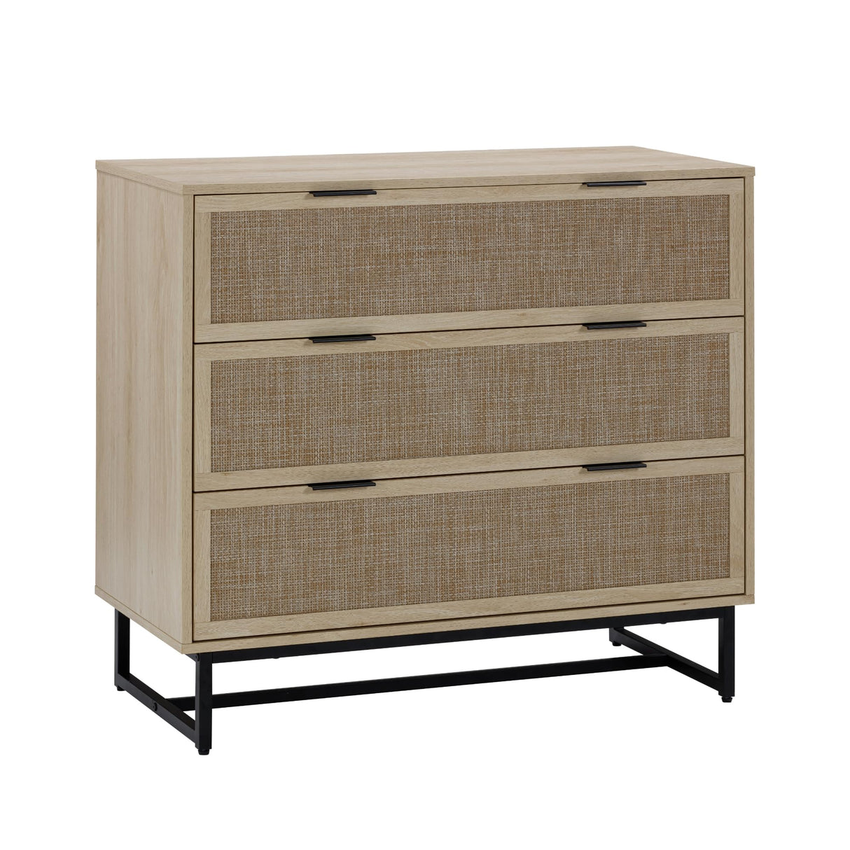 Nathan James Accent Storage Boho Modern Free Standing Buffet Sideboard Cabinet for Hallway, Entryway, Dining Living Room, 1 Dresser with 3 Drawers, Kova Dresser - Light Oak/Black Nathan James