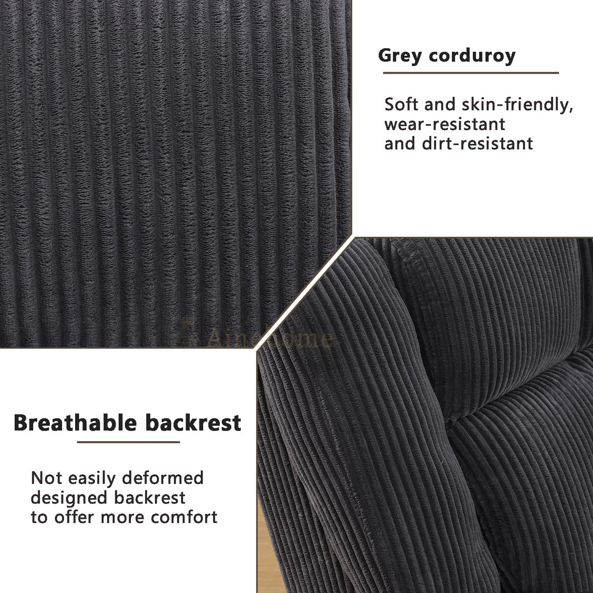 A Ainehome Manual Recliner Sofa Set, Corduroy Recliner Loveseat, Living Room Furniture Set Modern Loveseat Sofa, Reclining Couches for Living Room/Office(3 Piece Set, Dark Grey) A Ainehome