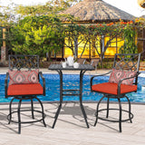 Patiomore Patio Bar Table, Outdoor Bar Height Bistro Table with Umbrella Hole, Metal Frame and Slat Design (Black) Patiomore