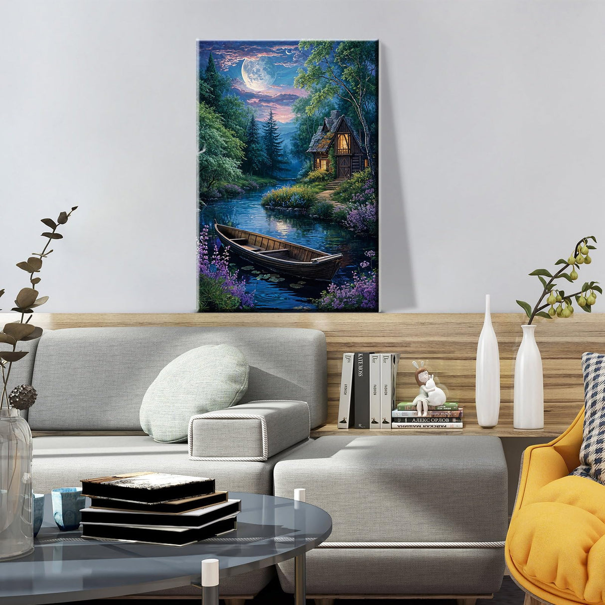 ATDMS Landscape Paint by Numbers Kit for Adult with Easel DIY Cabin Paint by Number with Frame Lake House Digital Oil Painting Kits for Wall Hanging Home Room Decor 7.87x11.81 Inch ATDMS