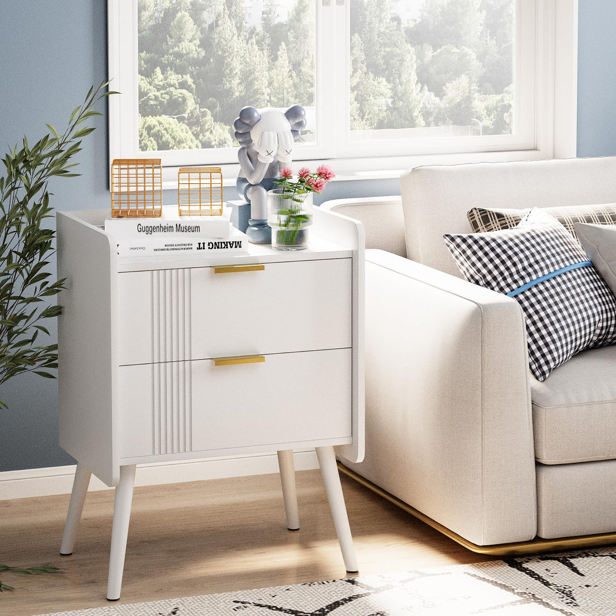 Aenuert White Nightstand Modern Bedside Table with 2 Storage Drawer, Small Night Stand, Wooden End Table,Sofa Side Table for Bedroom,Study Room and Small Spaces Aenuert