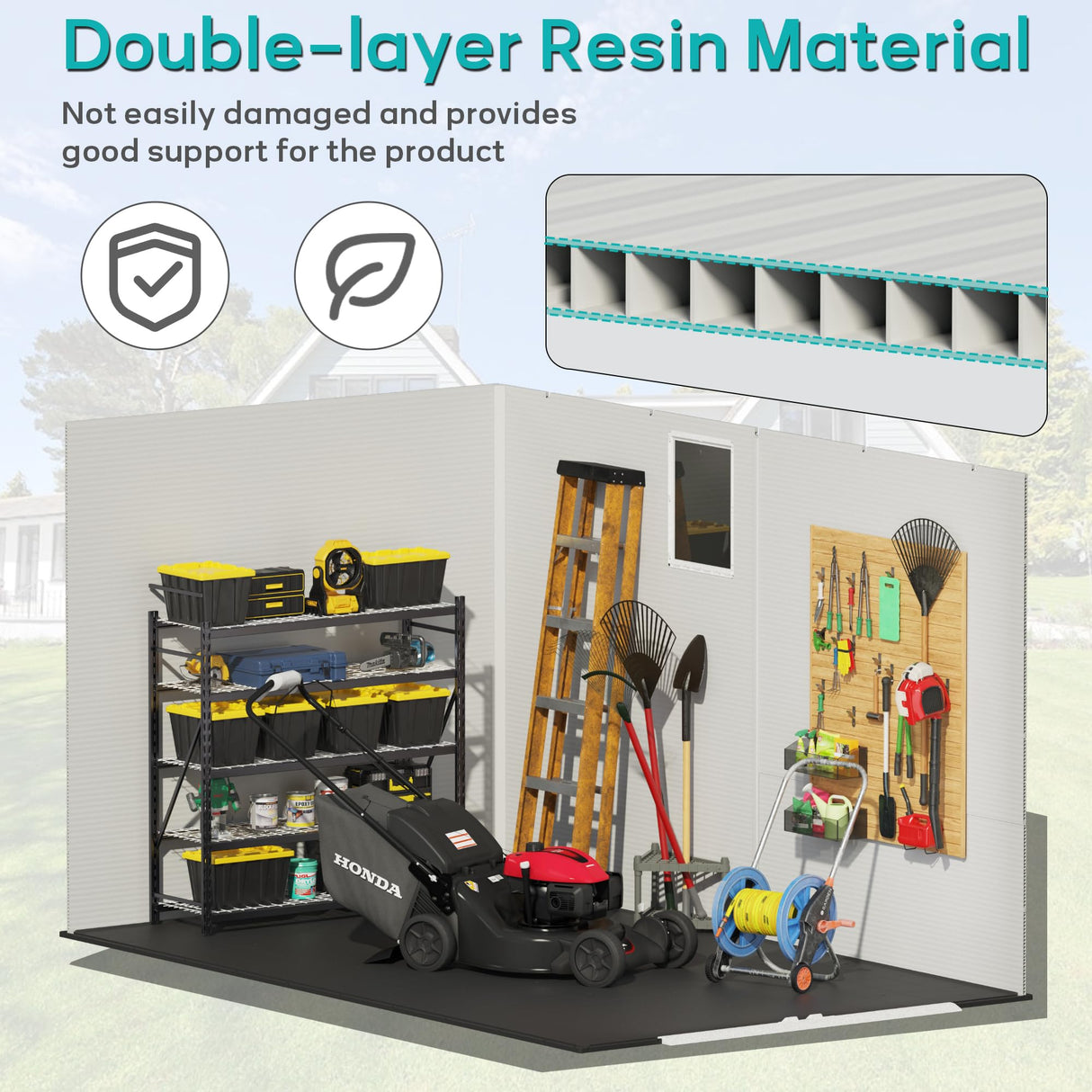 Greesum 6×10FT Plastic Outdoor Storage Shed with Floor, Resin Storaged Sheds with Lockable Double Door, Windows & Vents, All-Weather Tool Sheds for Garden, Backyard, Patio, Light Gray Greesum