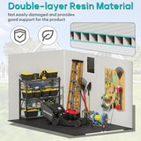 Greesum 6×10FT Plastic Outdoor Storage Shed with Floor, Resin Storaged Sheds with Lockable Double Door, Windows & Vents, All-Weather Tool Sheds for Garden, Backyard, Patio, Light Gray Greesum