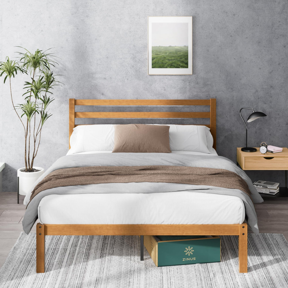 Zinus Leah Bamboo Platform Bed Frame with Slatted Headboard – No Box Spring Required, Easy Assembly, Full Size Zinus