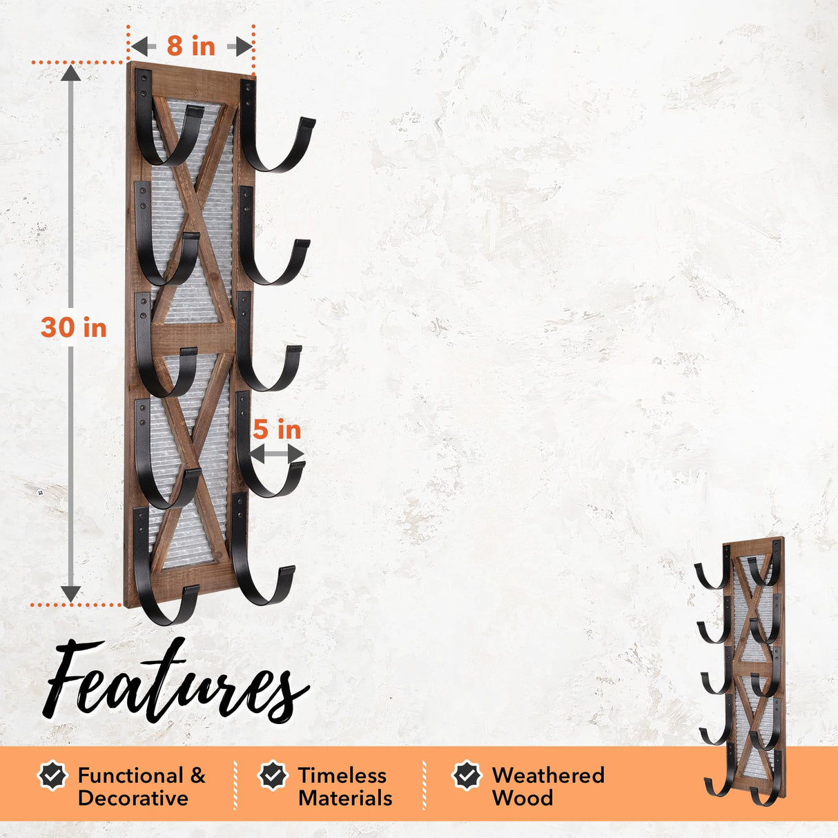 Autumn Alley Farmhouse Towel Holder, Rustic Wine Rack, Rolled Towel Rack, and Wine Holder for Farmhouse Bathroom Accessories Décor, Western Decor Wall Mounted Towel Rack, Rustic Brown Autumn Alley