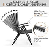 Yaheetech Patio Folding Dining Chairs Set of 2, Stackable Outdoor Lawn Chairs with 8 Adjustable Back Positions and Armrest for Garden, Lawn, Yard and Beach, Dark Gray Yaheetech