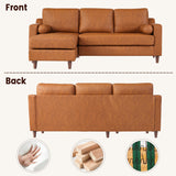 GarveeHome 88.9 in Leather L-Shape Sofa with Convertible Chaise, Modern Mid-Century Sofa for Living Room, 3 Seat Comfy Leather Couch with Deep Seat, Cognac Tan GarveeHome