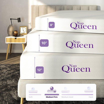 NapQueen 12 Inch Twin Size Mattress, Bamboo Charcoal Memory Foam Mattress, Bed in a Box, White