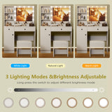 Esmlada Makeup Vanity Desk with Mirror and Lights, White Vanity Table and Chair Set with Power Outlets, 2 Drawers and 1 Cabinet for Girls Bedroom Esmlada