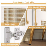 JASIWAY 57" Tall Storage Cabinet with 2 Rattan Doors, Wooden Floor Cabinet with Adjustable Shelves for Bathroom/Kitchen/Living Room, Freestanding Pantry, Metal Handle, Anti-Tipping Device, White JASIWAY