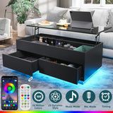 HOMMPA Lift Top Coffee Table with LED Light Morden Coffee Table with Storage High Gloss Black Coffee Table for Living Room Tea Table with Storage Center Tables Hidden Compartment & 2 Drawers HOMMPA