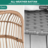 YITAHOME Outdoor Narrow Egg Chair Wicker, Patio Rattan Basket Chair with 370lbs Capacity Indoor Egg Chairs with Stand & Cushion Cocoon Chair for Bedroom, Patio, Balcony - Beige YITAHOME