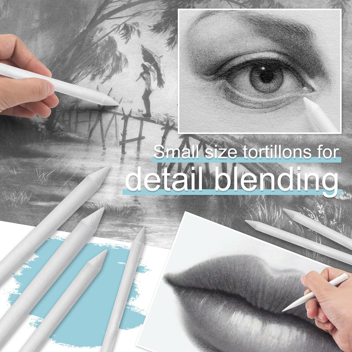 Jeimier 12 Pcs Blending Stumps for Drawing, Tortillions Blending Sticks for Beginner Drawing, Art Blenders, Blending Tools Paper Stumps for Shading Completed, Blending Pencil for Sketching, Softness Jeimier