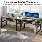 Tribesigns Two Person Desk with Bookshelf, 78.7 Computer Office Double Desk for Two Person, Rustic Writing Desk Workstation with Shelf for Home Office (Grey) Tribesigns