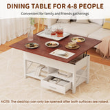 Coffee Table wth Lifting Top, Convertible Lift Top Coffee Table with Storage Drawer and Hidden Compartment, Farmhouse Lift Up Coffee Tables Converts to Dining Table for Living Room, Home Office, White VLOJELRY