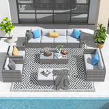 Patiorama 12 Piece Patio Furniture Set, Outdoor Sectional Sofa, All-Weather Grey PE Wicker Rattan Conversation Set, Patio Couch Furniture Set w/Coffee Table for Balcony Garden Pool(Light Grey Cushion) Patiorama