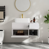 Weibath Floating Wall-mounted Bathroom Vanity Faux Marble Top with Ceramic Vessel Sink (White, 31.5"W x 15.8"D x 16.5"H) Weibath